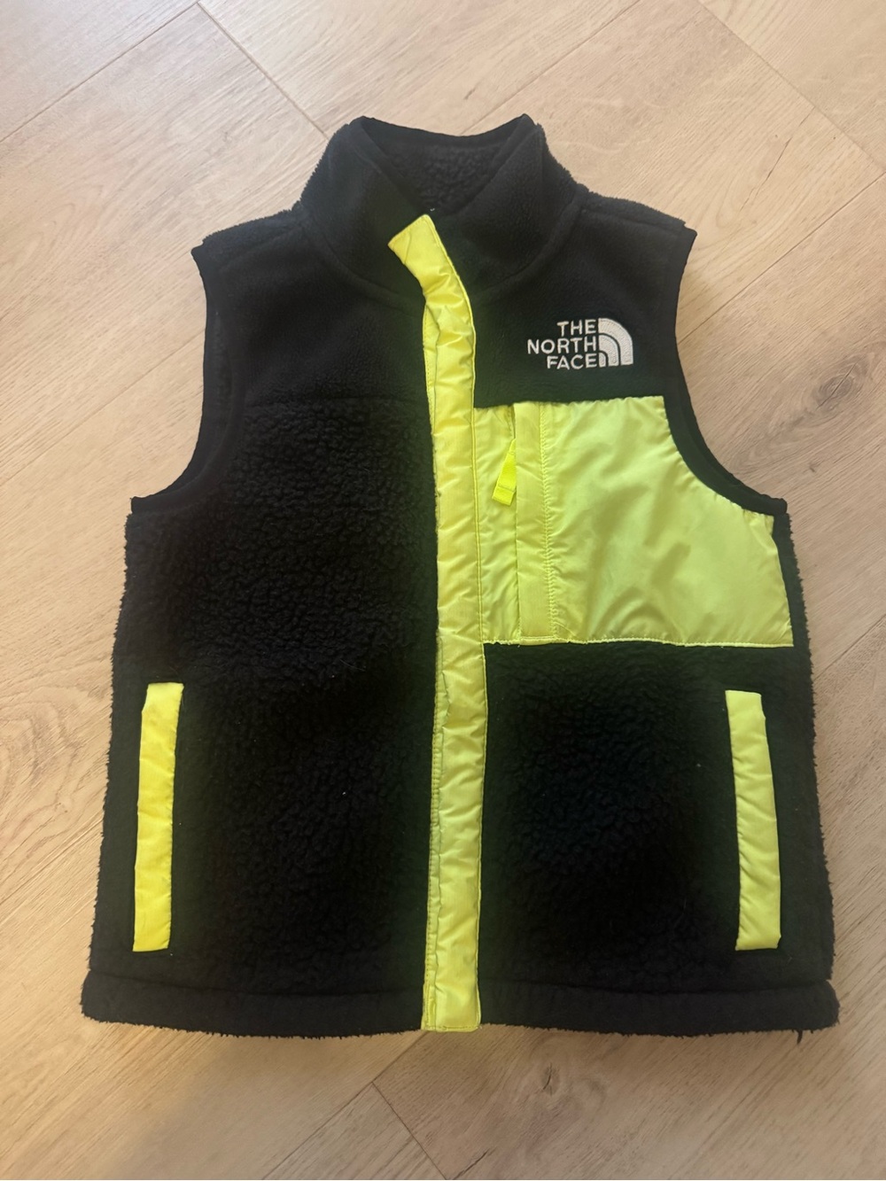 The North Face Black & Neon Yellow Kids Sherpa Vest